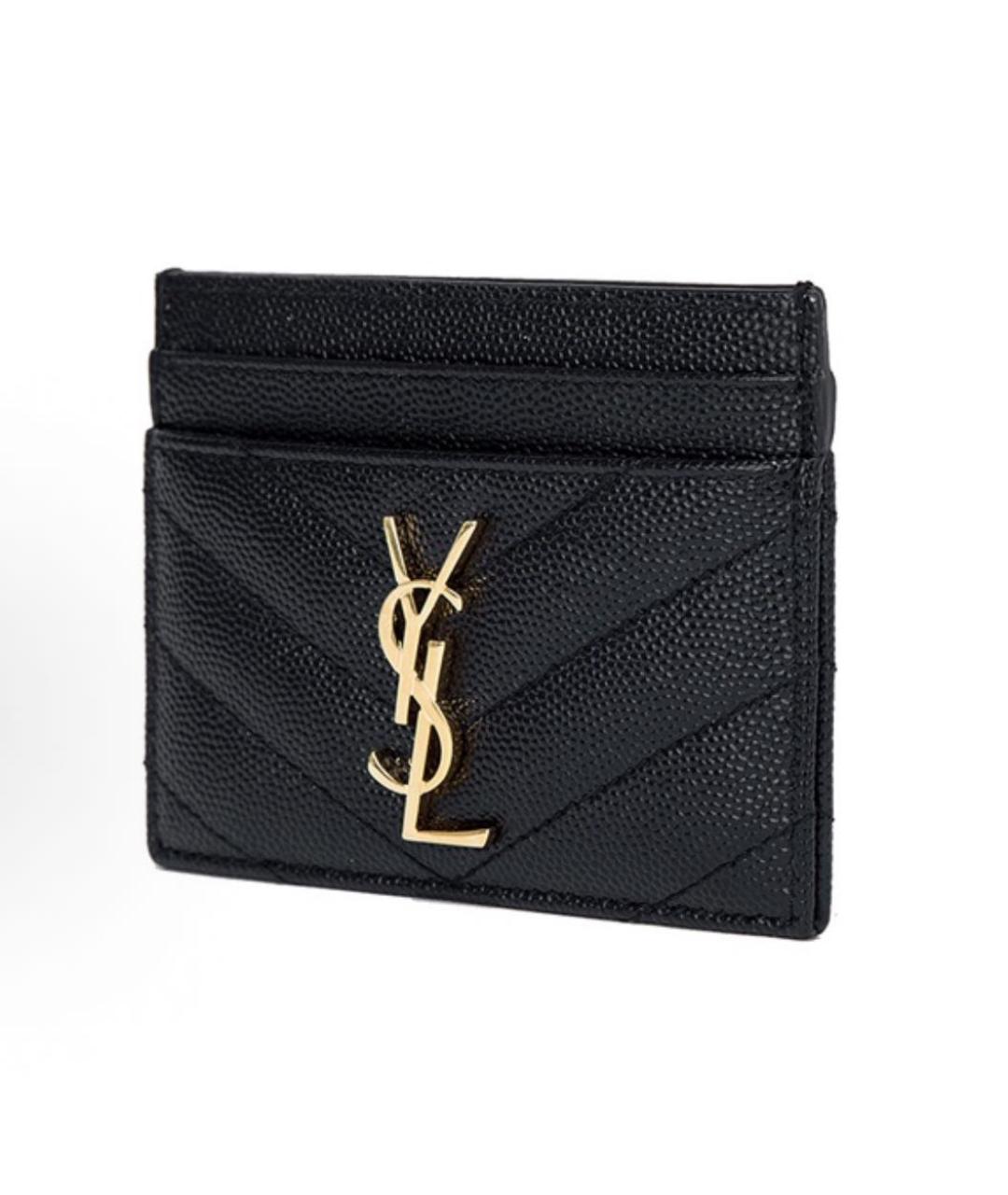 SAINT LAURENT Черный кожаный кардхолдер, фото 2