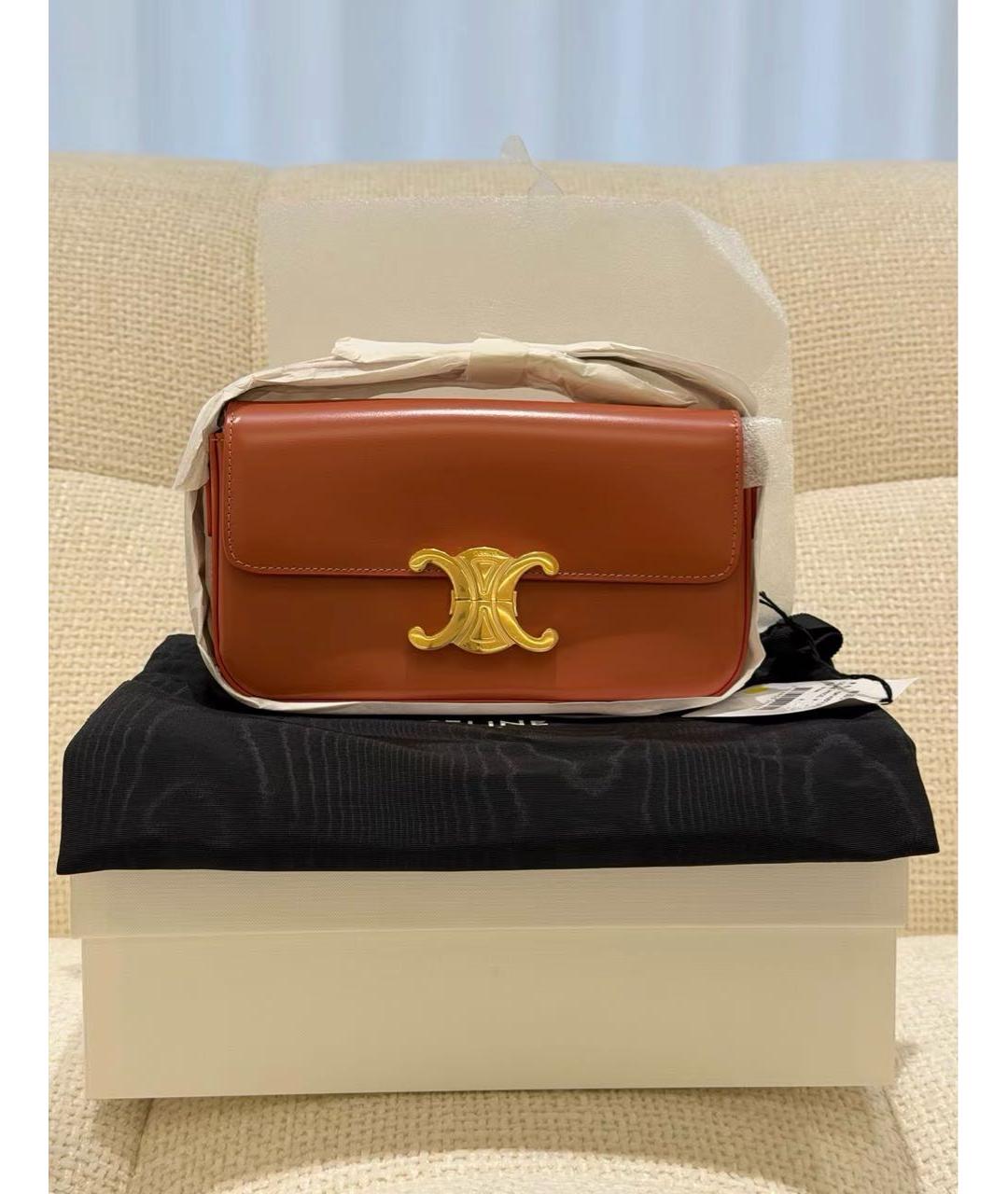 CELINE Коралловая кожаная сумка через плечо, фото 2