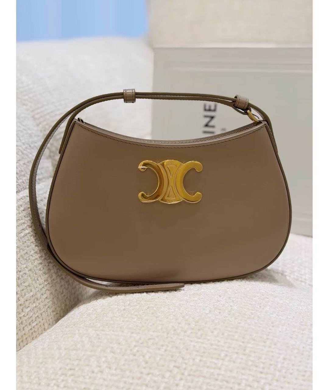 CELINE Бежевая кожаная сумка через плечо, фото 2