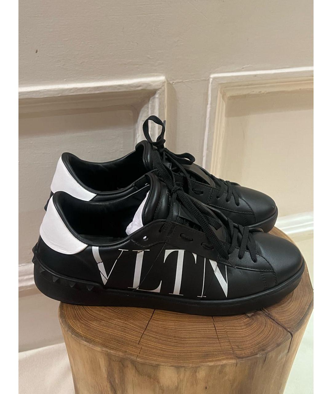 VALENTINO Черные кожаные низкие кроссовки / кеды, фото 3