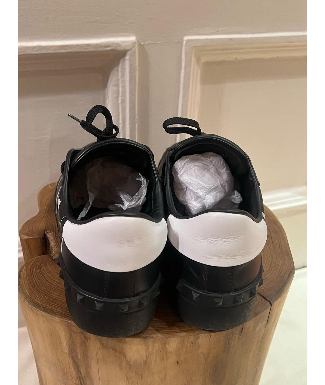 VALENTINO Черные кожаные низкие кроссовки / кеды, фото 4