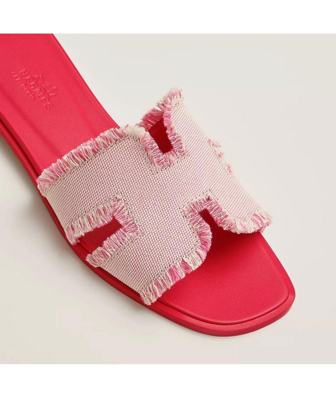 HERMES Розовые кожаные шлепанцы, фото 2