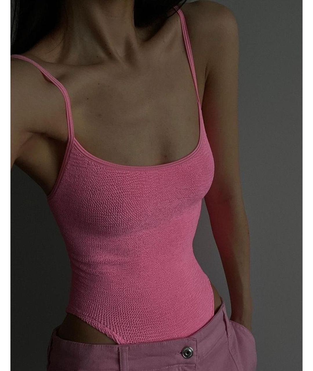 HUNZA G Розовый полиамидовый купальник, фото 5