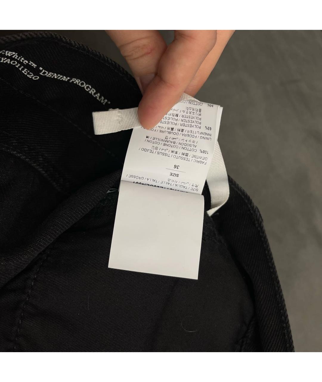 OFF-WHITE Черные хлопковые прямые джинсы, фото 8