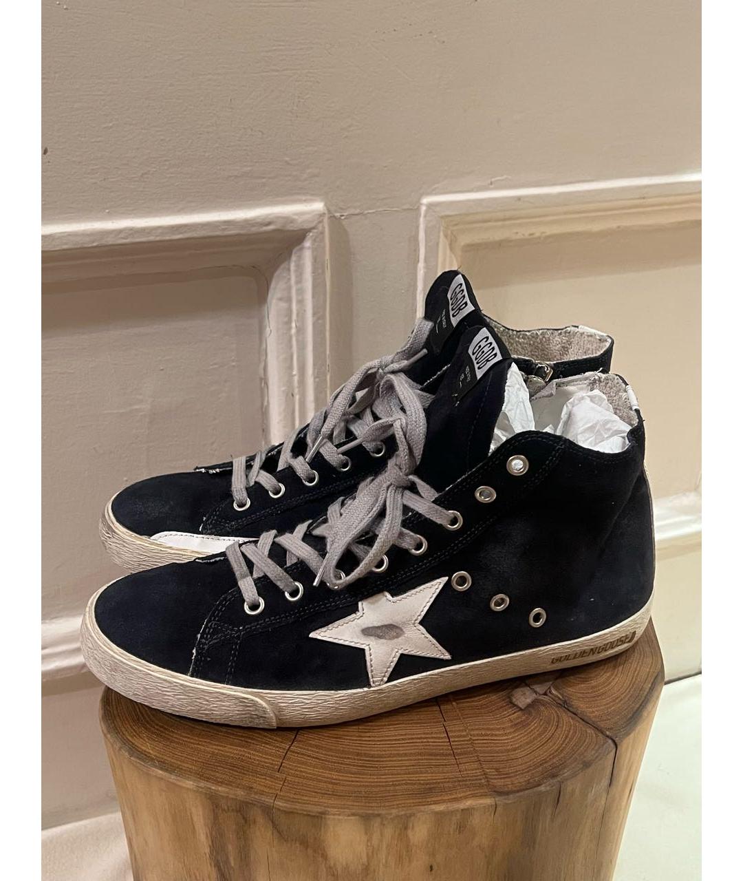 GOLDEN GOOSE DELUXE BRAND Темно-синие замшевые высокие кроссовки / кеды, фото 5