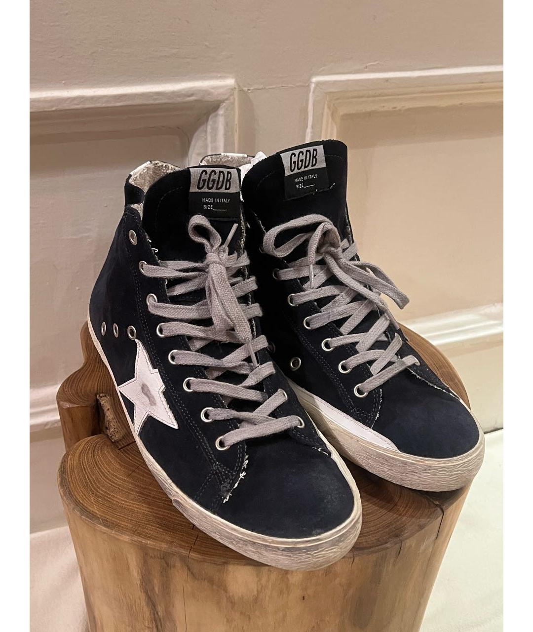 GOLDEN GOOSE DELUXE BRAND Темно-синие замшевые высокие кроссовки / кеды, фото 2