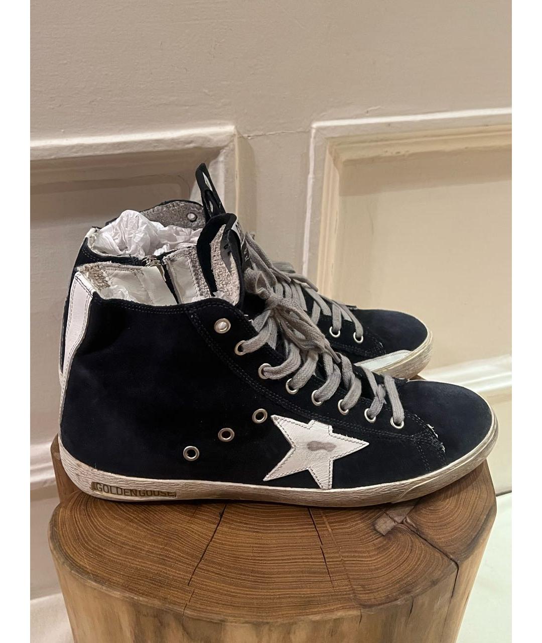 GOLDEN GOOSE DELUXE BRAND Темно-синие замшевые высокие кроссовки / кеды, фото 3