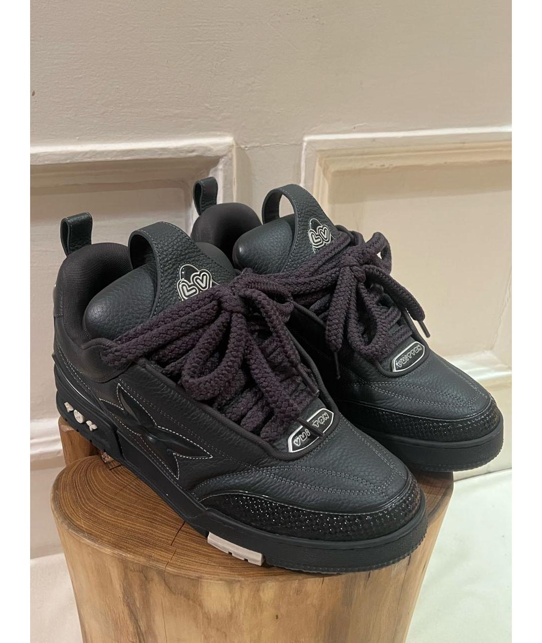 LOUIS VUITTON Черные кожаные низкие кроссовки / кеды, фото 2