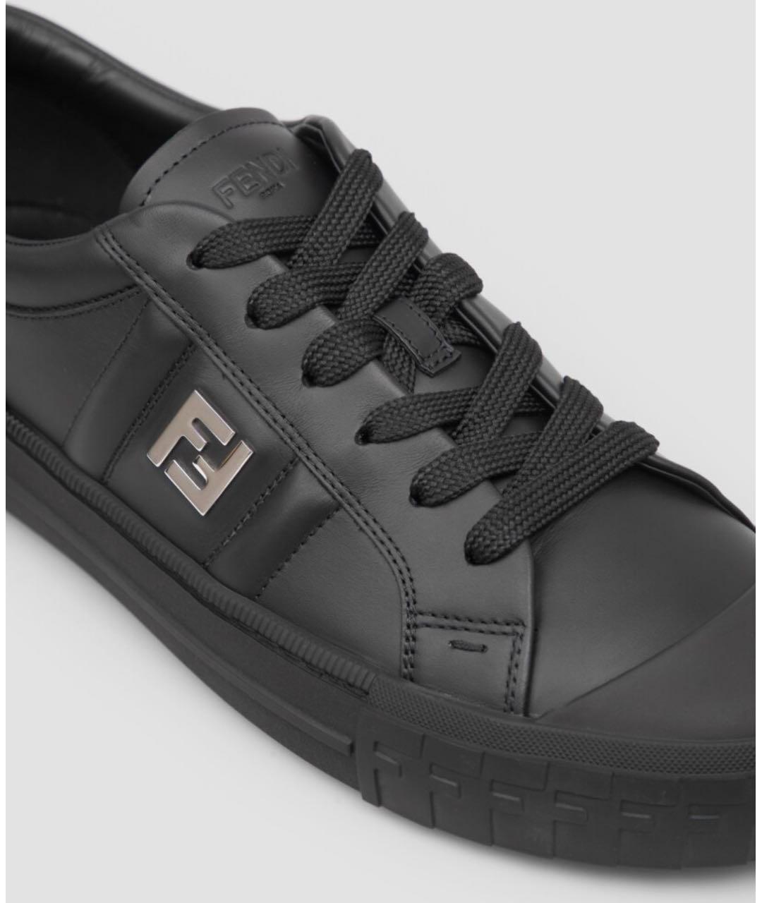 FENDI Черные кожаные низкие кроссовки / кеды, фото 4