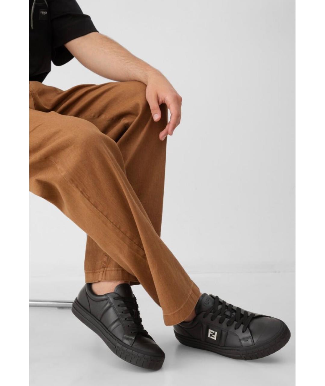 FENDI Черные кожаные низкие кроссовки / кеды, фото 6