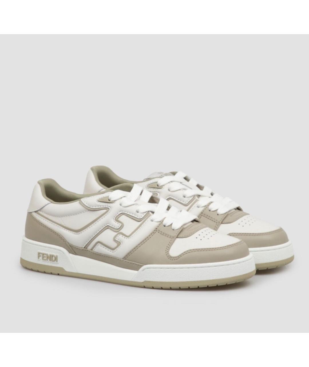 FENDI Бежевые кожаные низкие кроссовки / кеды, фото 2