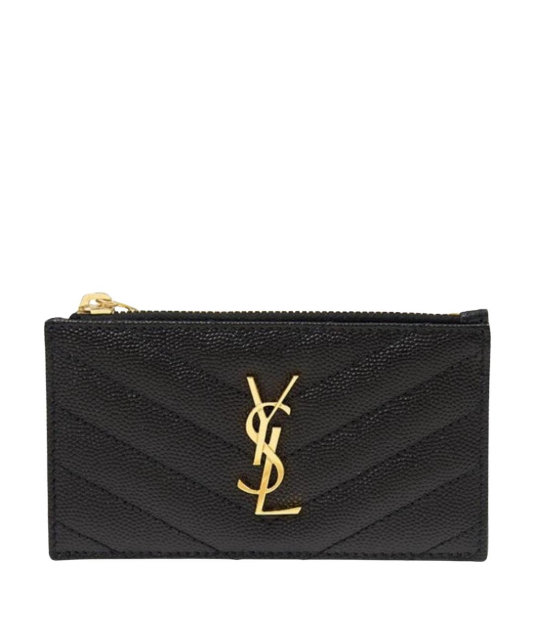 SAINT LAURENT Черный кожаный кардхолдер, фото 1