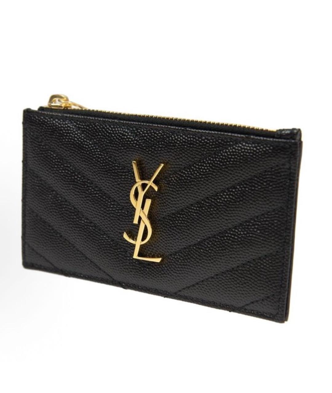 SAINT LAURENT Черный кожаный кардхолдер, фото 2