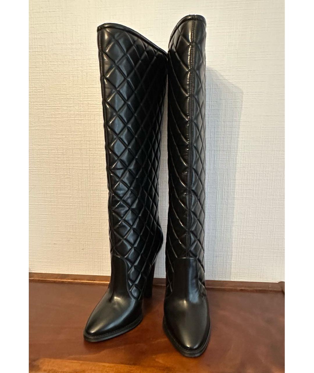 SAINT LAURENT Черные кожаные сапоги, фото 2