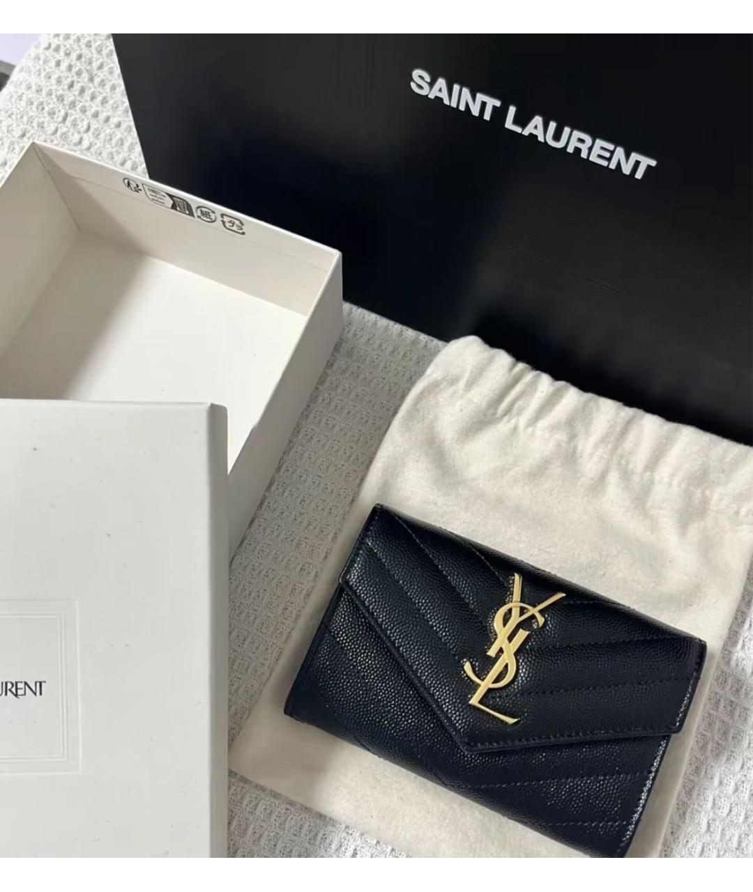 SAINT LAURENT Черный кожаный кошелек, фото 5