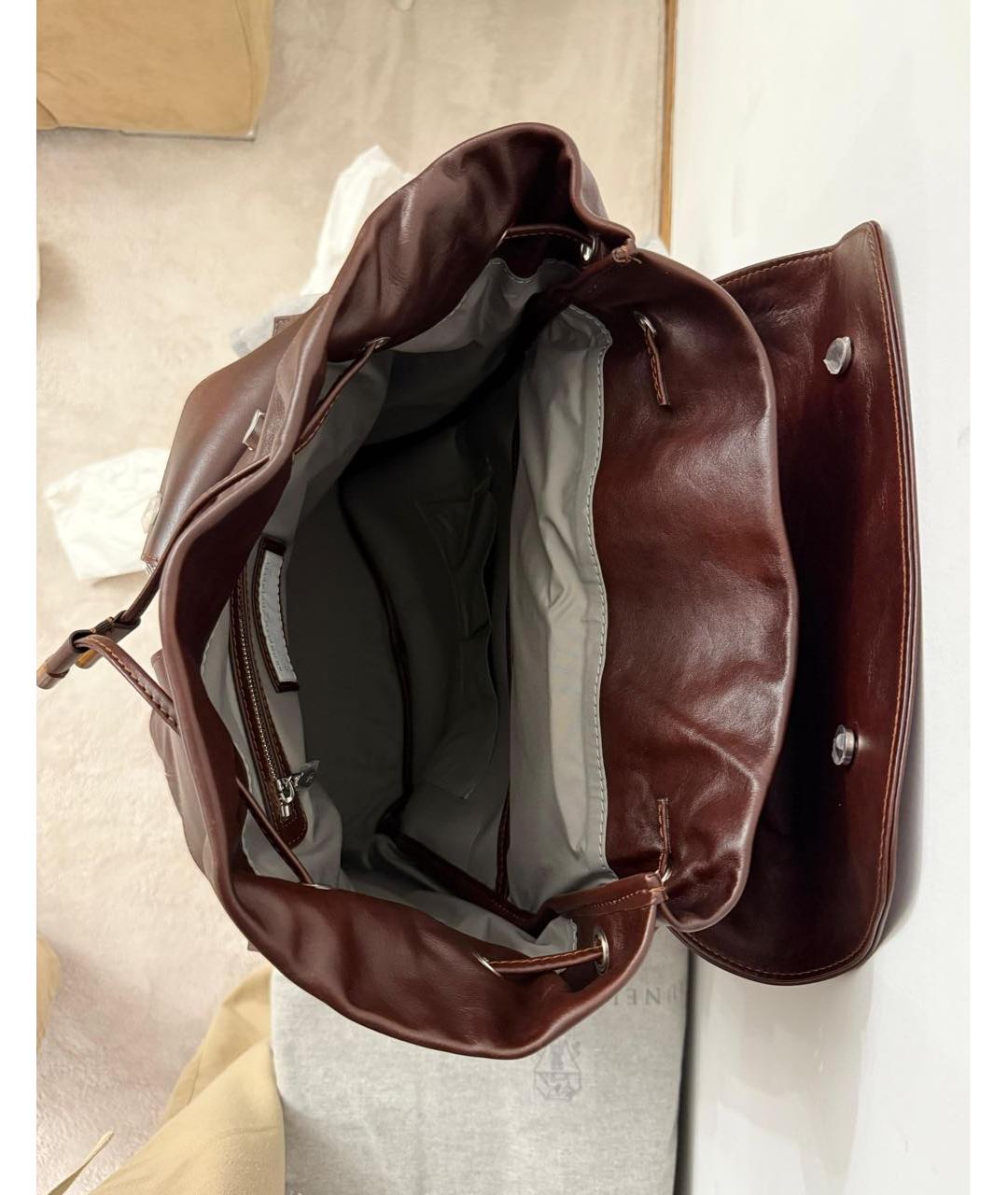 BRUNELLO CUCINELLI Коричневый кожаный рюкзак, фото 4
