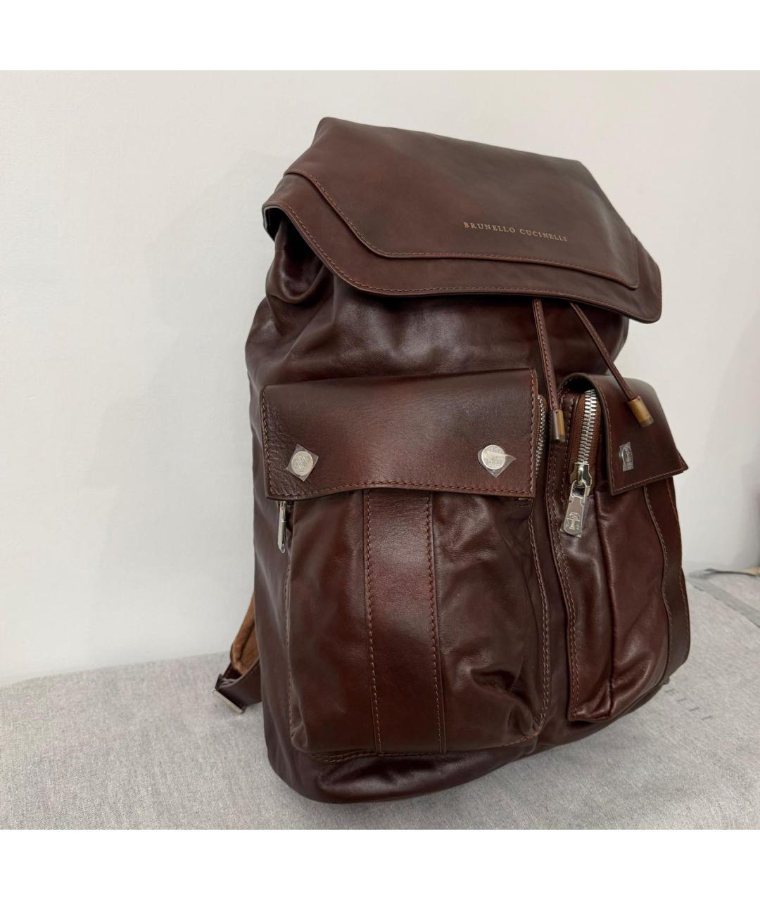 BRUNELLO CUCINELLI Коричневый кожаный рюкзак, фото 2