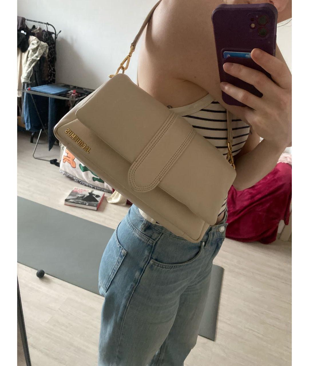 JACQUEMUS Бежевая кожаная сумка с короткими ручками, фото 7