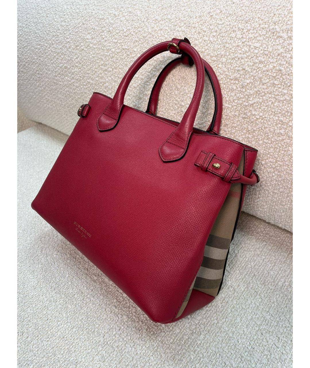 BURBERRY Бордовая кожаная сумка тоут, фото 5