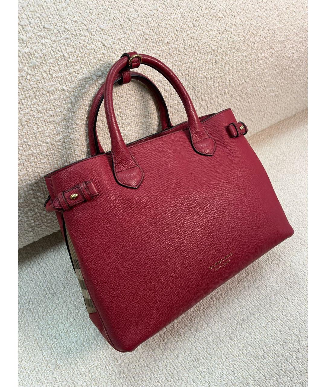 BURBERRY Бордовая кожаная сумка тоут, фото 2