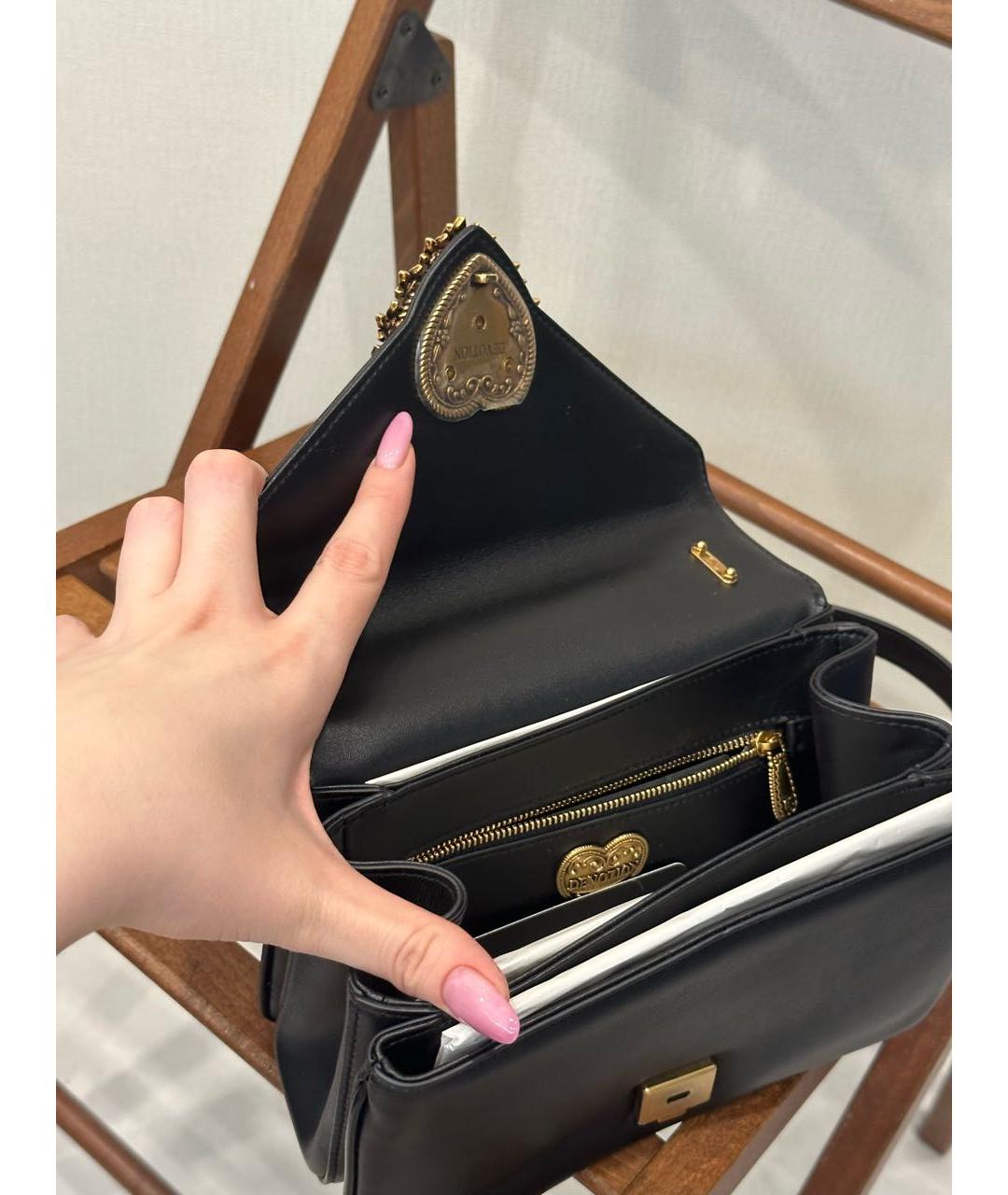 DOLCE&GABBANA Черная кожаная сумка через плечо, фото 7