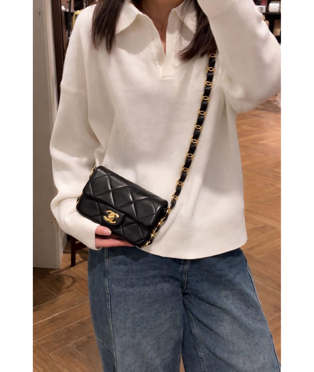 CHANEL Черная кожаная сумка через плечо, фото 6