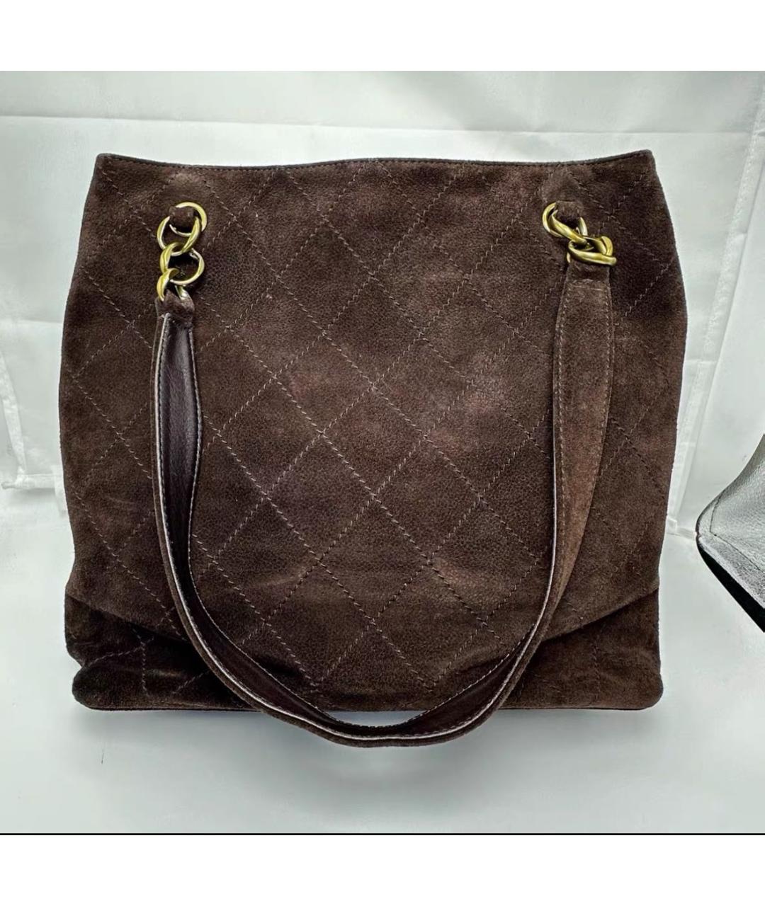 CHANEL Коричневая замшевая сумка тоут, фото 3