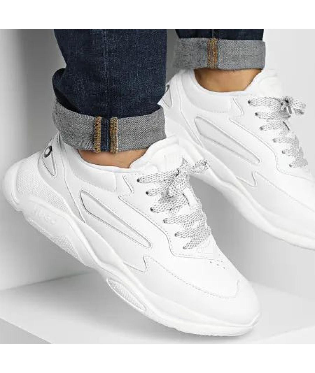 HUGO Белые кожаные низкие кроссовки / кеды, фото 8