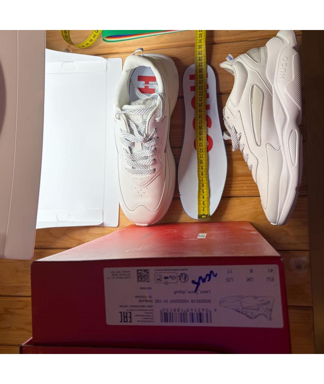 HUGO Белые кожаные низкие кроссовки / кеды, фото 6