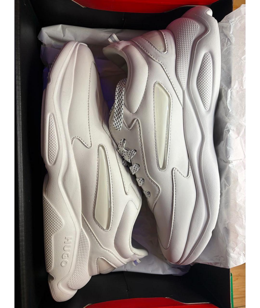 HUGO Белые кожаные низкие кроссовки / кеды, фото 4