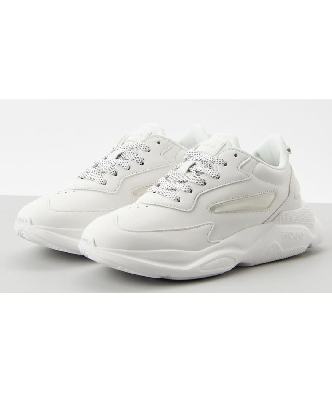 HUGO Белые кожаные низкие кроссовки / кеды, фото 2