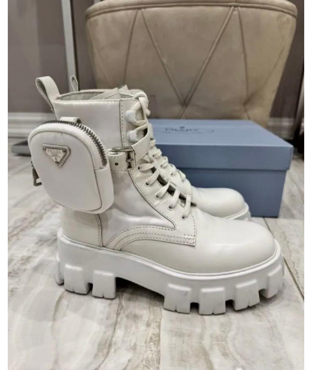 PRADA Белые кожаные ботинки, фото 10