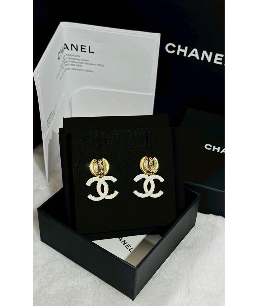 CHANEL Белые металлические серьги, фото 2