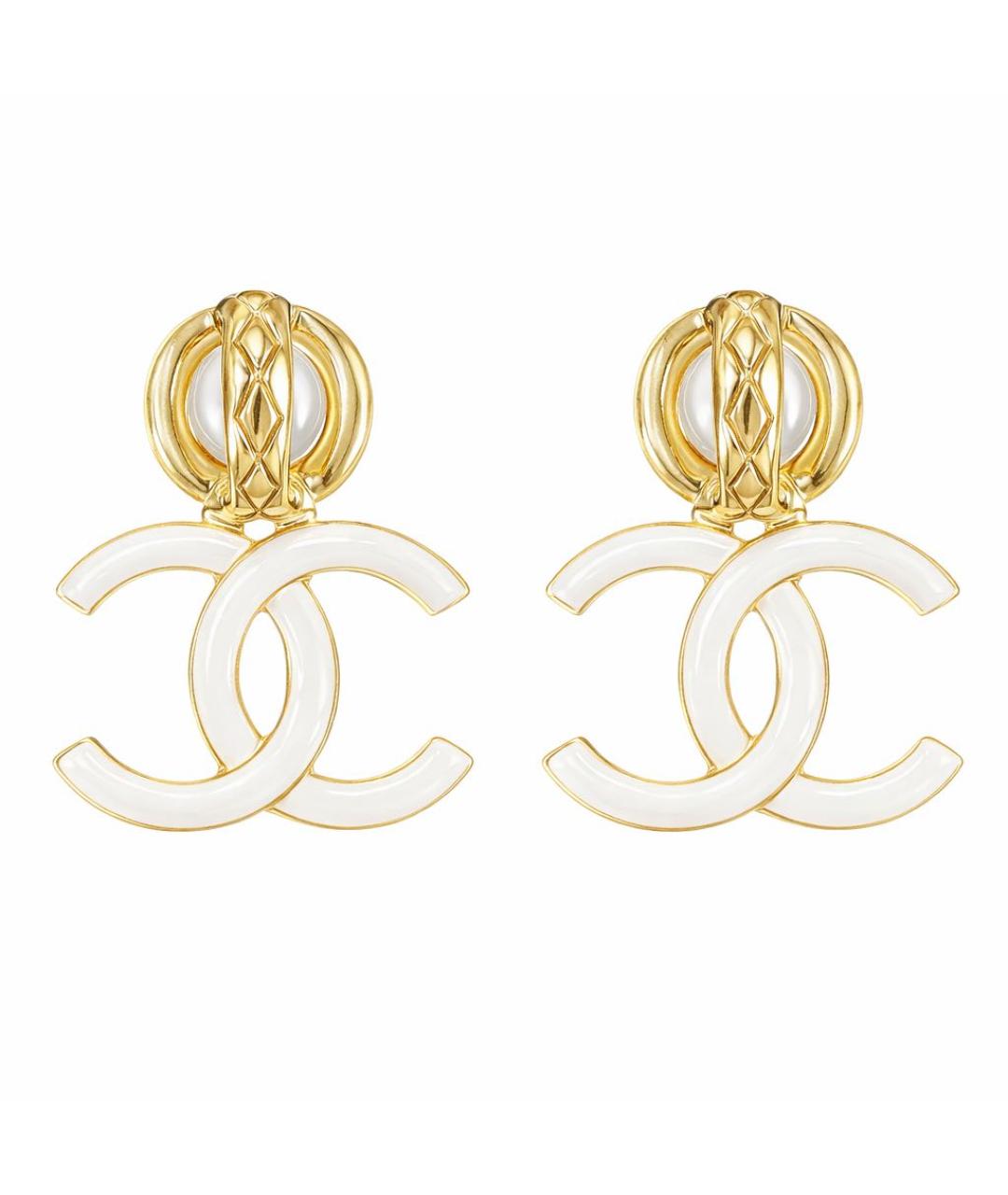 CHANEL Белые металлические серьги, фото 1