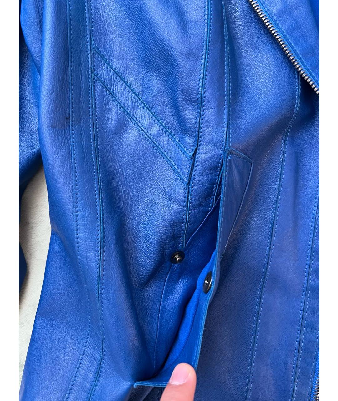ROBERTO CAVALLI Темно-синяя кожаная куртка, фото 7