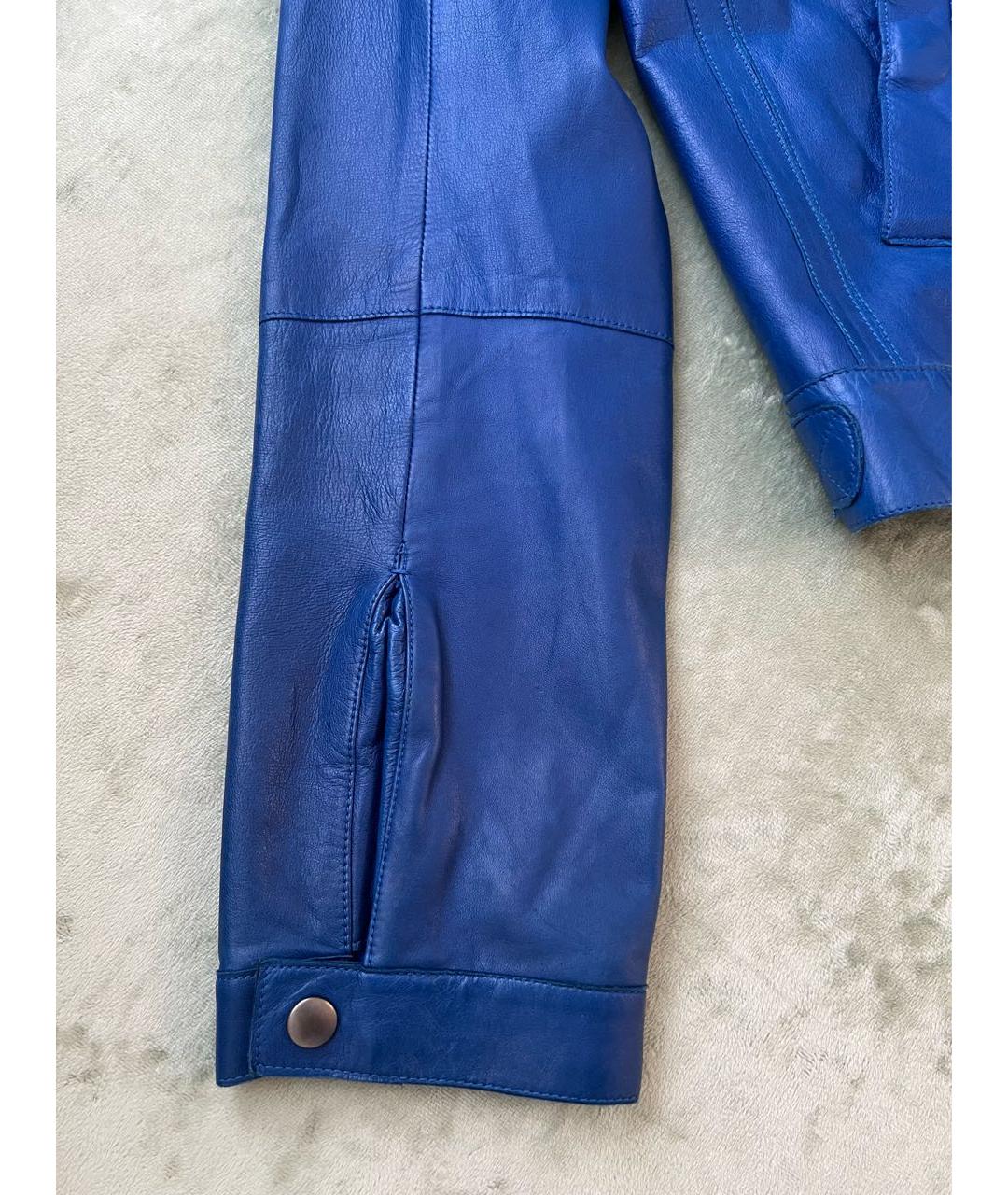 ROBERTO CAVALLI Темно-синяя кожаная куртка, фото 6