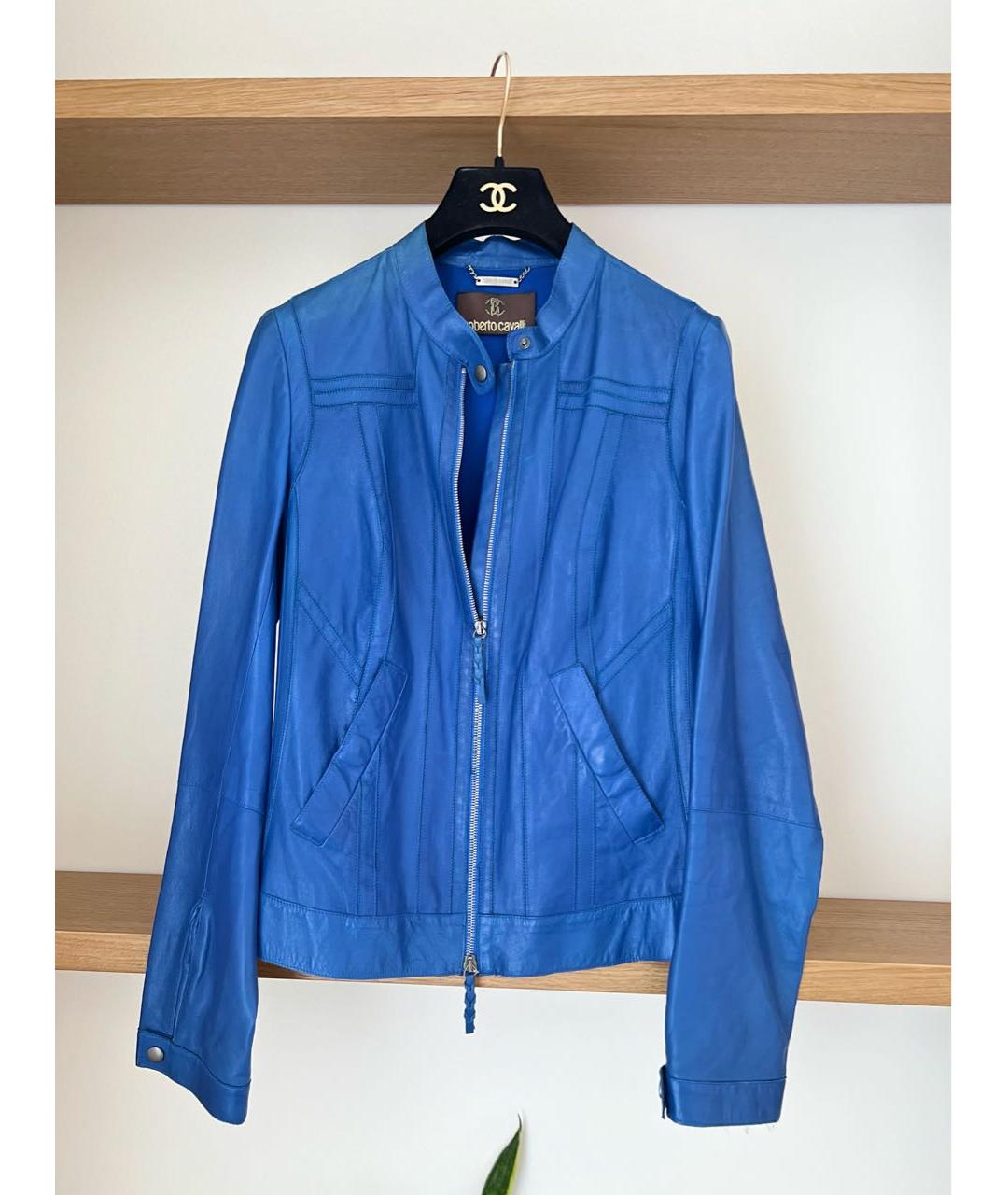 ROBERTO CAVALLI Темно-синяя кожаная куртка, фото 9