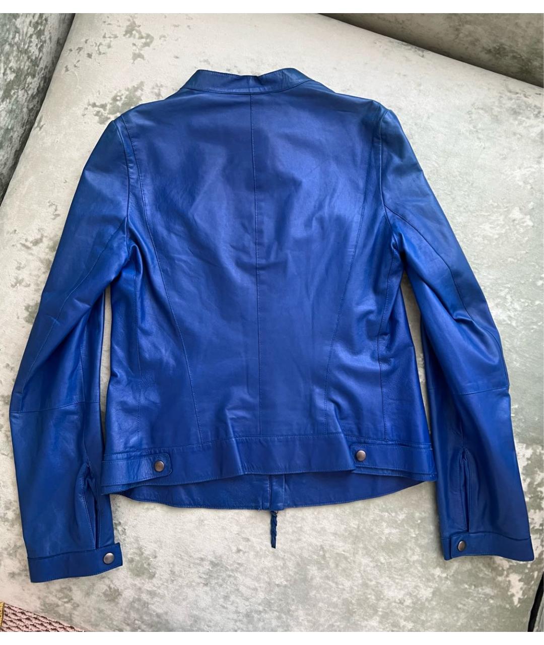 ROBERTO CAVALLI Темно-синяя кожаная куртка, фото 5