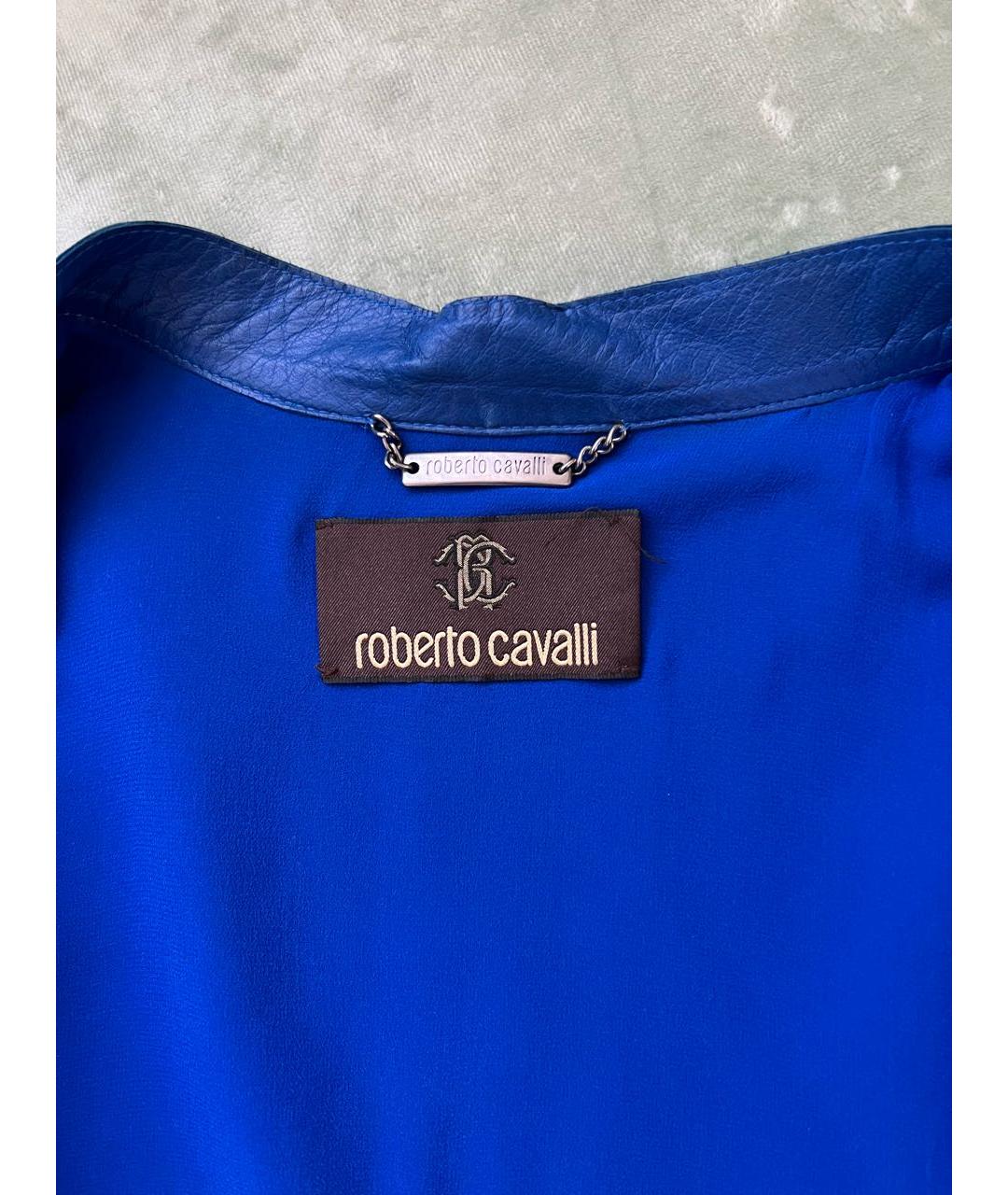 ROBERTO CAVALLI Темно-синяя кожаная куртка, фото 2