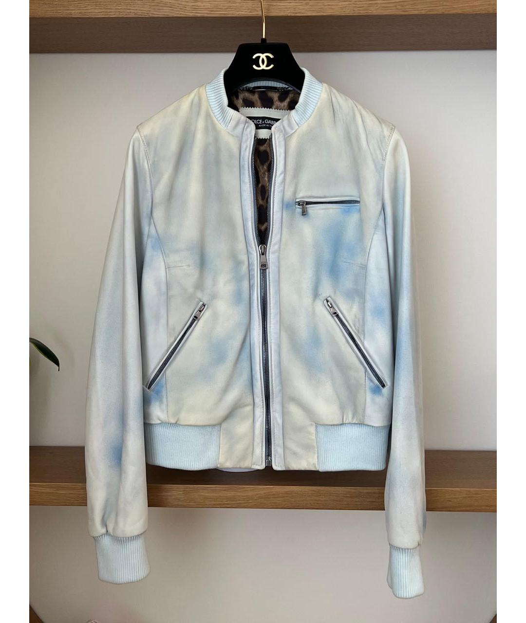 DOLCE&GABBANA Голубая кожаная куртка, фото 9