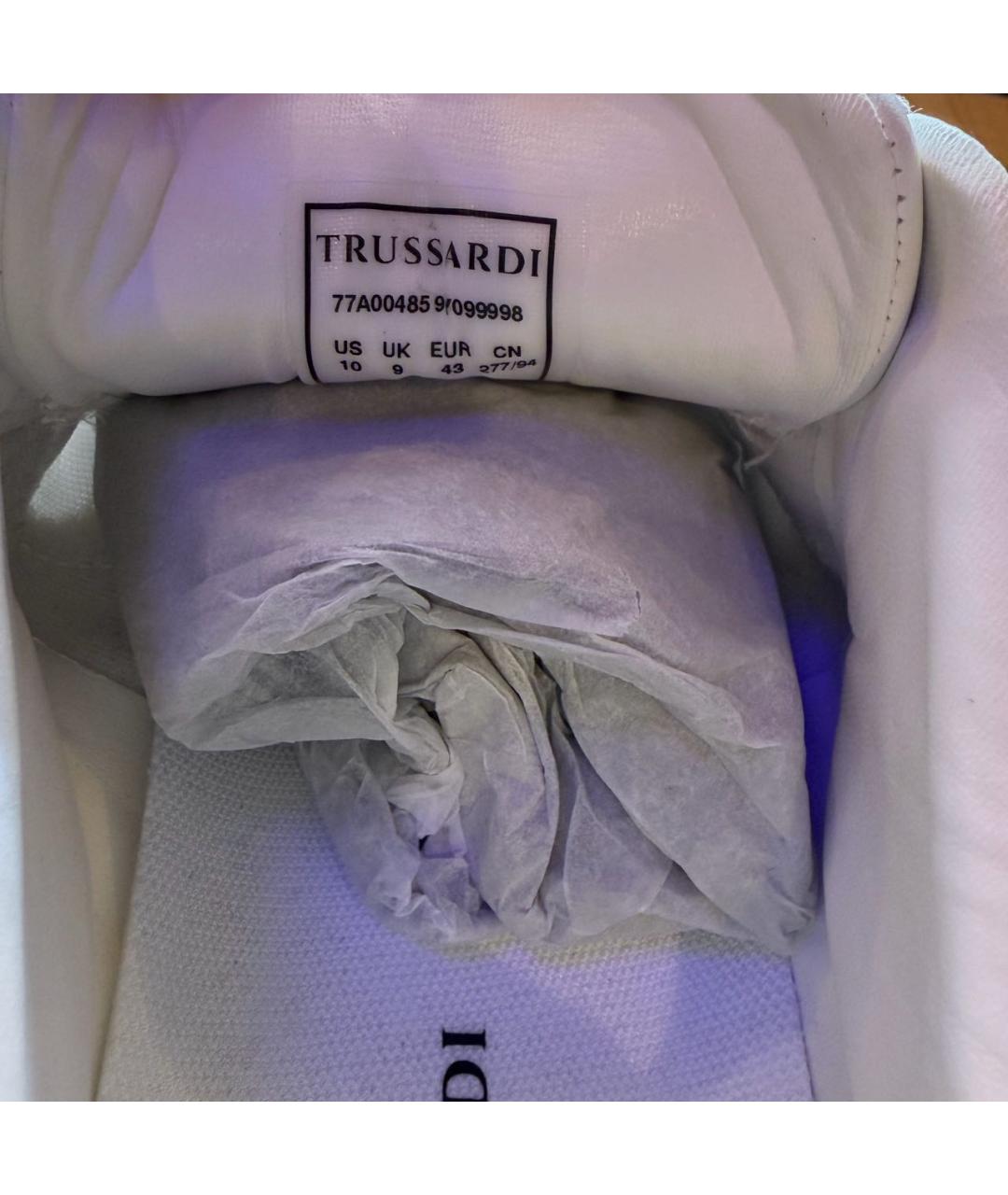 TRUSSARDI Белые кожаные низкие кроссовки / кеды, фото 6