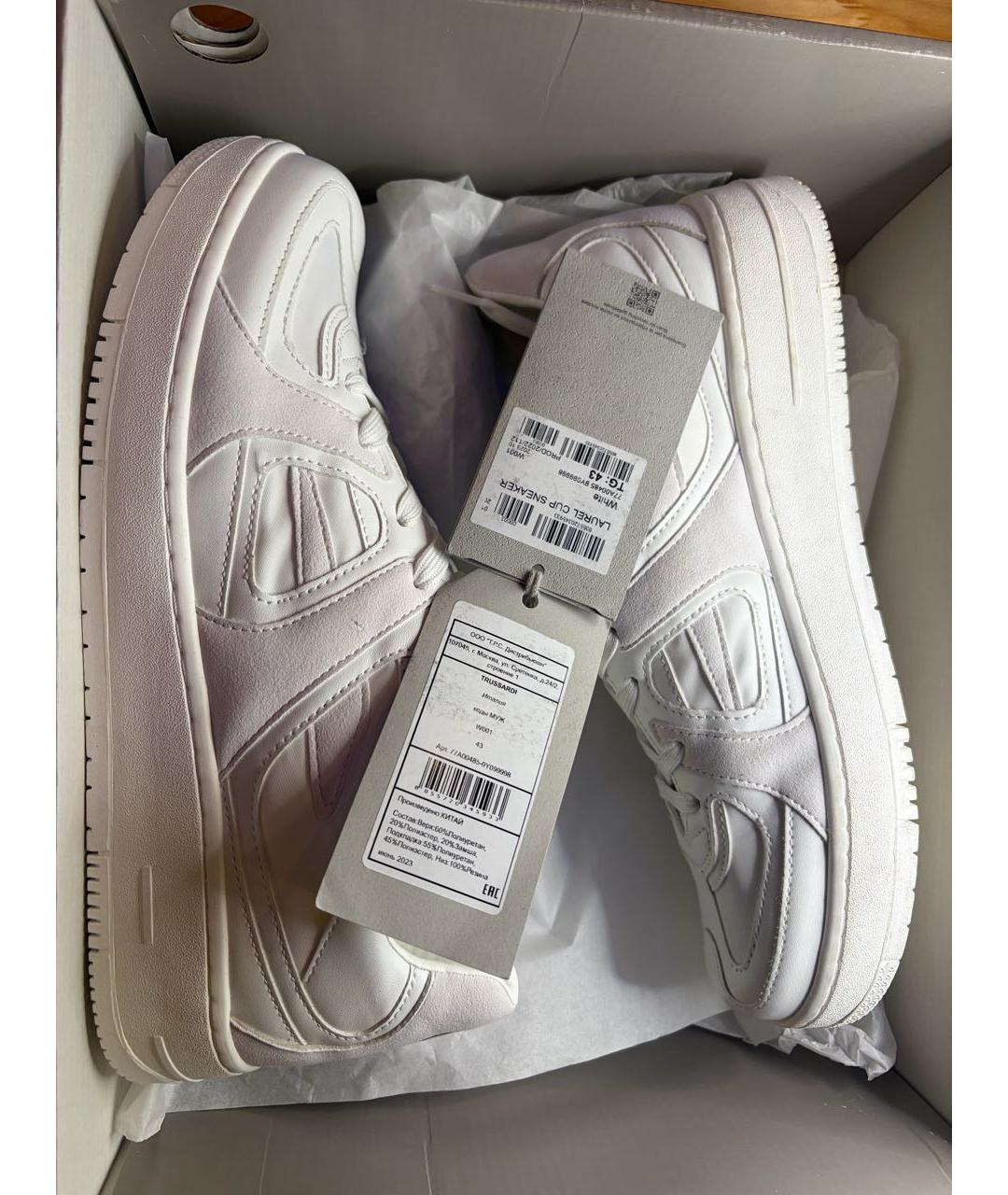 TRUSSARDI Белые кожаные низкие кроссовки / кеды, фото 4