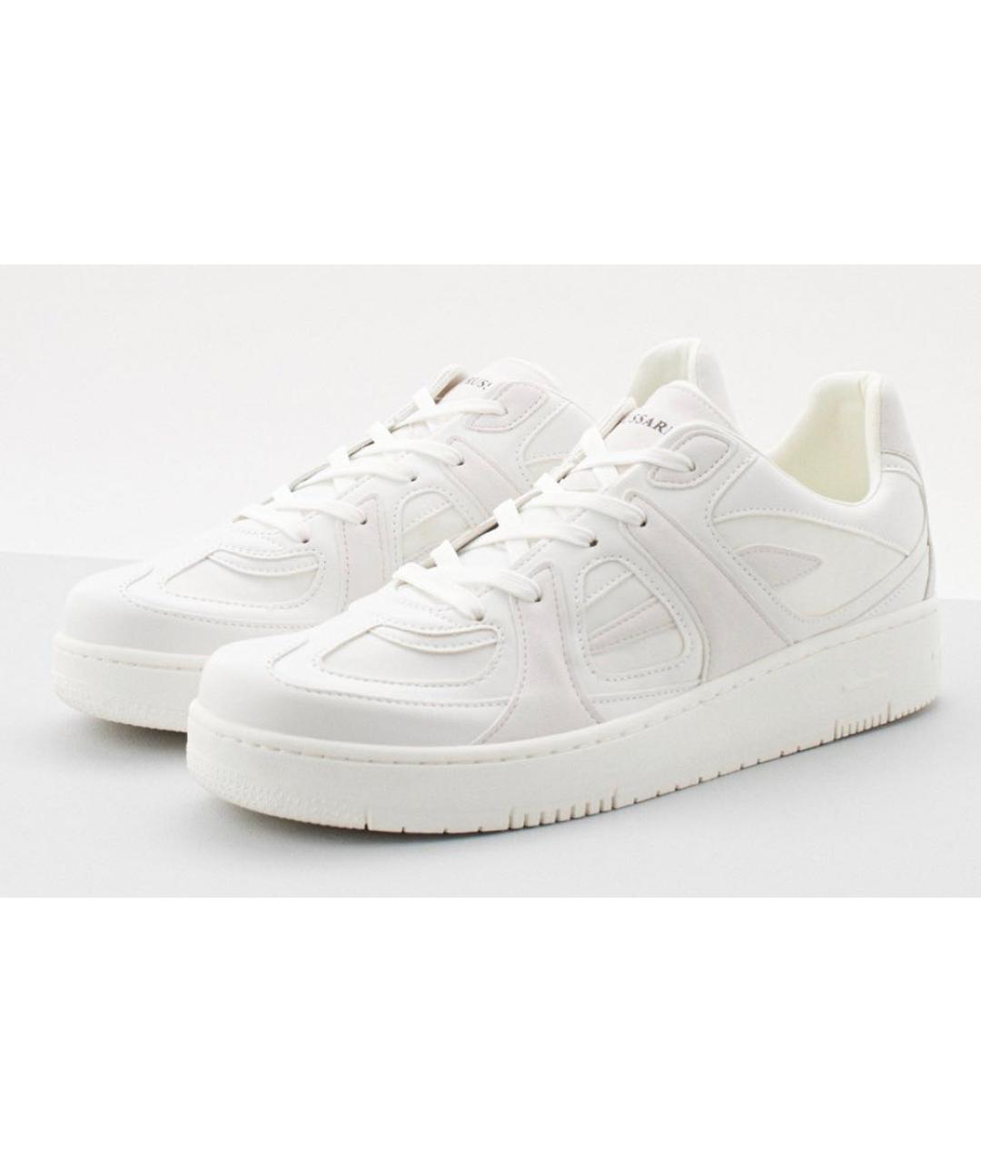 TRUSSARDI Белые кожаные низкие кроссовки / кеды, фото 2