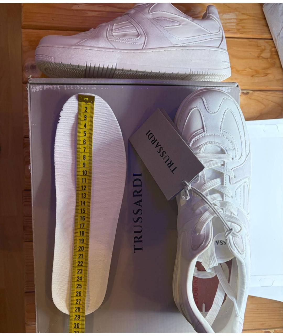 TRUSSARDI Белые кожаные низкие кроссовки / кеды, фото 5
