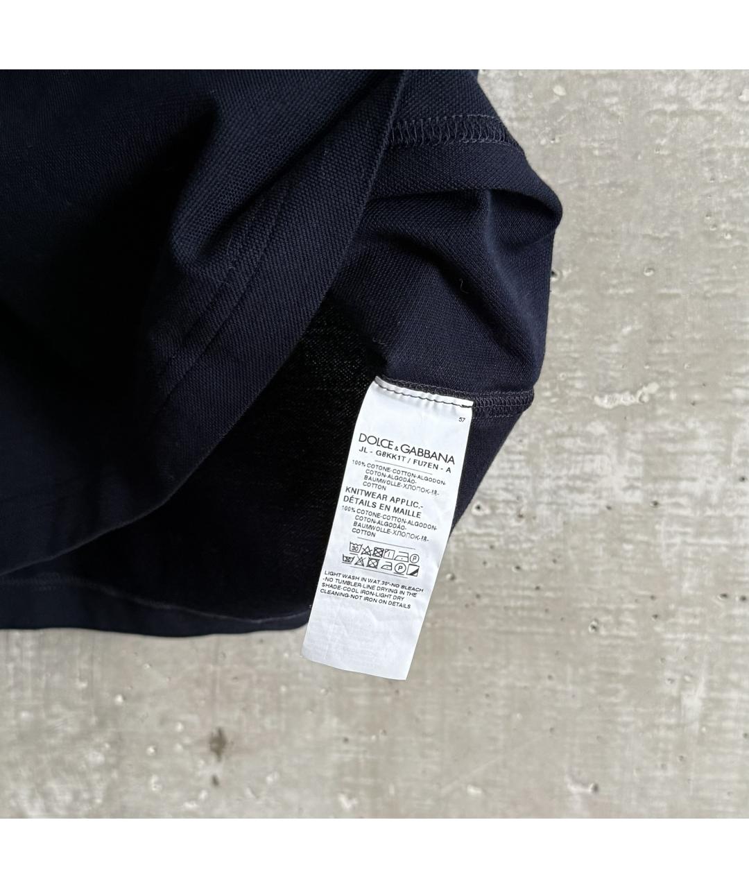 DOLCE&GABBANA Темно-синее хлопковое поло с коротким рукавом, фото 7