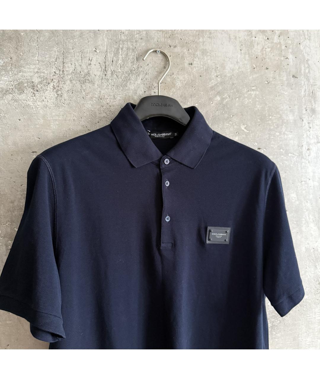 DOLCE&GABBANA Темно-синее хлопковое поло с коротким рукавом, фото 4