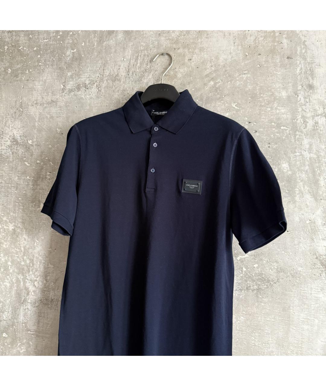 DOLCE&GABBANA Темно-синее хлопковое поло с коротким рукавом, фото 5