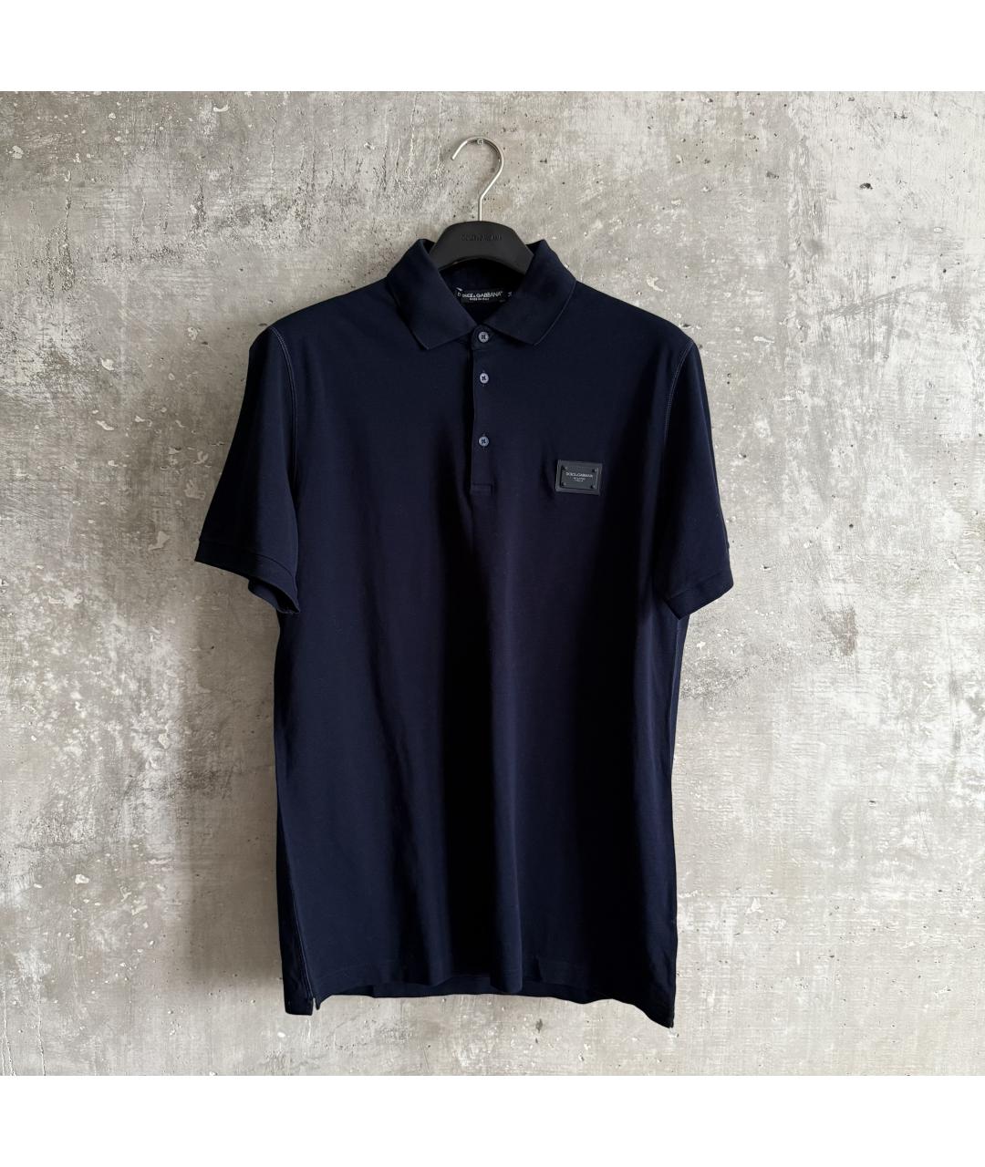DOLCE&GABBANA Темно-синее хлопковое поло с коротким рукавом, фото 8