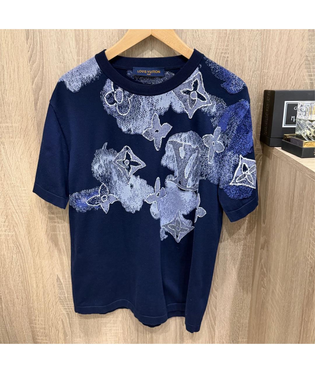 LOUIS VUITTON Темно-синяя хлопковая футболка, фото 5