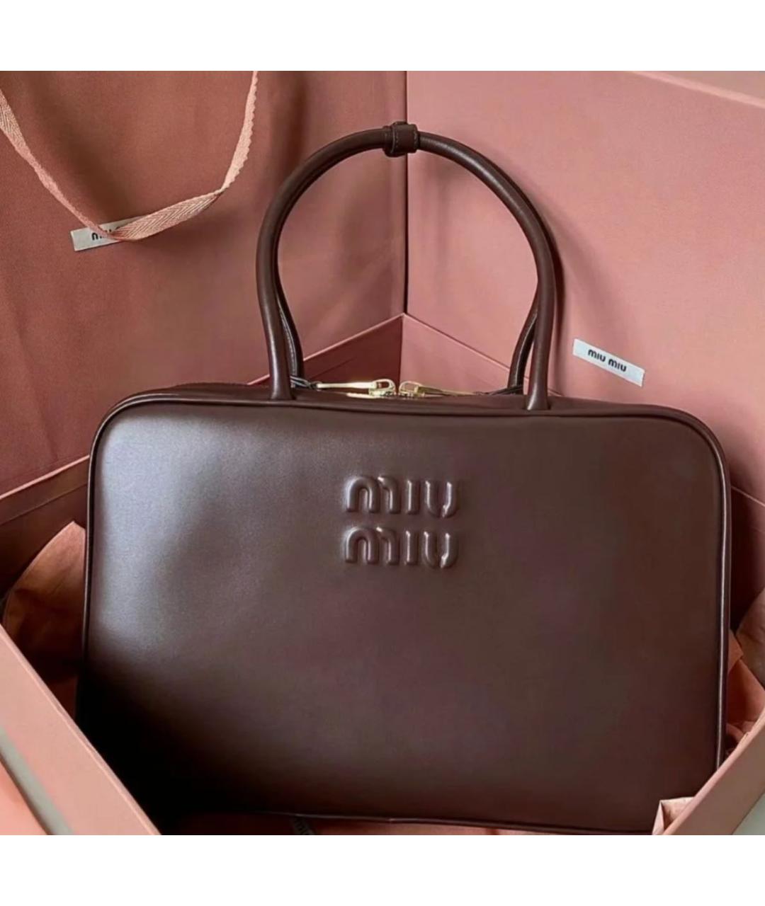 MIU MIU Коричневая кожаная сумка с короткими ручками, фото 5